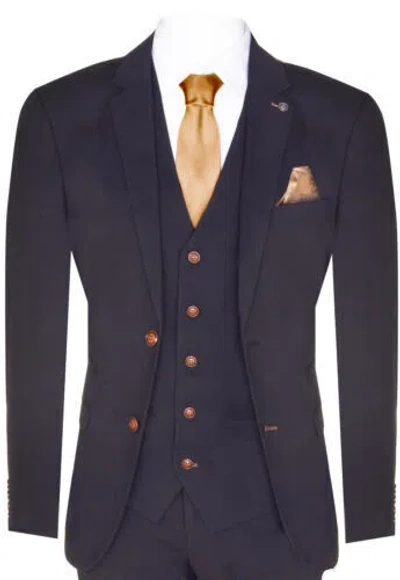 Pre-owned Truclothing Mens Black 3 Piece Suit Brown Trim Classic Birdseye Vintage Wedding Grooms