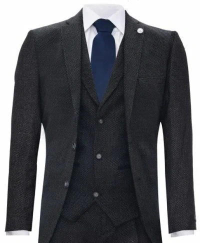 Pre-owned Truclothing Mens Black 3 Piece Tweed Suit Herringbone Wool Vintage Retro Peaky Blinders