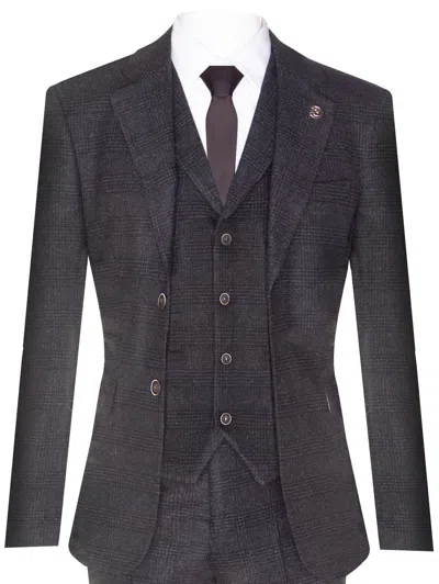 Pre-owned Truclothing Mens Black 3 Piece Tweed Suit Peaky Blinders 1920s Gatsby Classic Tailored Fit