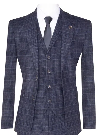 Pre-owned Truclothing Mens Blue Check 3 Piece Tweed Suit Peaky Blinders 1920s Gatsby Tailored Fit