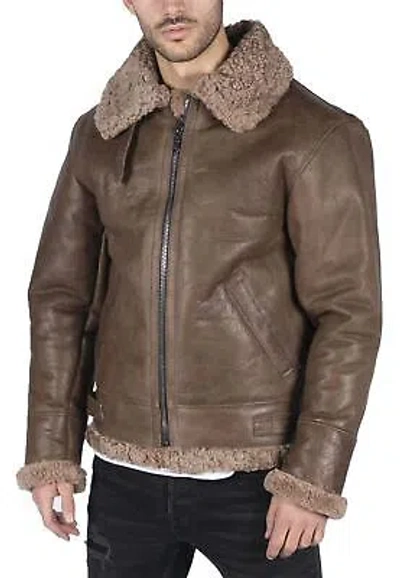 Pre-owned Truclothing Mens Genuine Sheepskin Leather B3 Flying Aviator Vintage Brown Teddy Sheep Fur