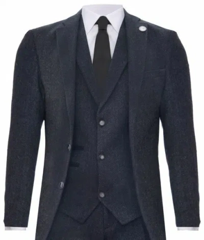 Pre-owned Truclothing Mens Grey 3 Piece Tweed Suit Herringbone Wool Vintage Retro Peaky Blinders In Gray