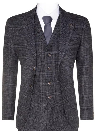 Pre-owned Truclothing Mens Grey Check 3 Piece Tweed Suit Peaky Blinders 1920s Gatsby Tailored Fit In Gray