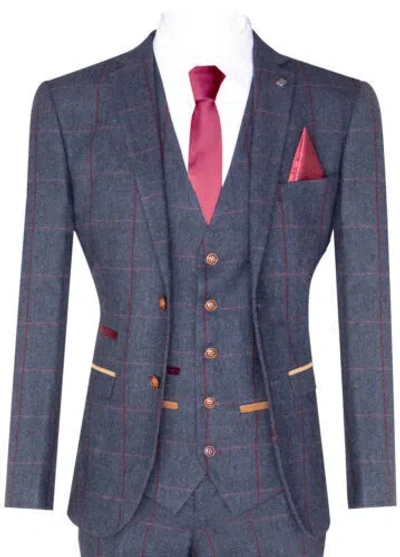 Pre-owned Truclothing Mens Herringbone Tweed Suit 3 Piece Navy Blue Peaky Blinders 1920s Tailored Fit