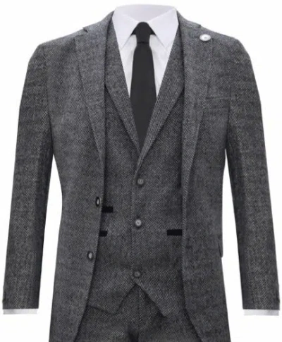 Pre-owned Truclothing Mens Light Grey 3 Piece Tweed Suit Herringbone Wool Vintage Retro Peaky Blinders In Gray