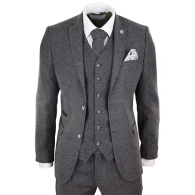 Pre-owned Truclothing Mens Wool Tweed Suit 3 Piece Authentic 1920s Tailored Fit Classic In Grey