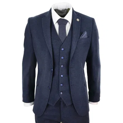 Pre-owned Truclothing Mens Wool Tweed Suit 3 Piece Authentic 1920s Tailored Fit Classic In Navy