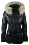 Truclothing Mid Length Hooded Leather Trench Coat In Black