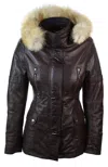 Truclothing Mid Length Hooded Leather Trench Coat In Brown