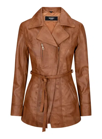 Truclothing Mid Length Retro Leather Jacket In Multi