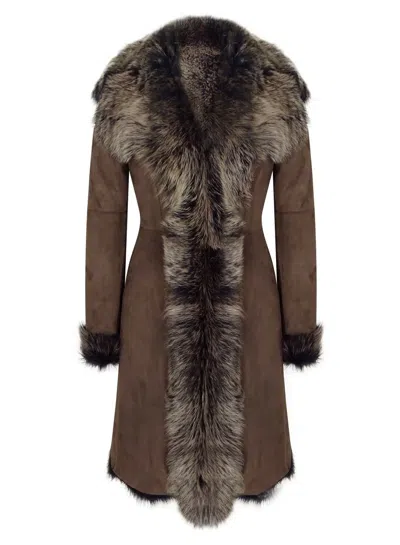 Truclothing Mid Length Sheepskin Coat In Gold
