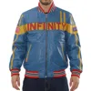 Truclothing Motorcycle Jacket Leather Biker Bomber With American Flag Coat In Blue