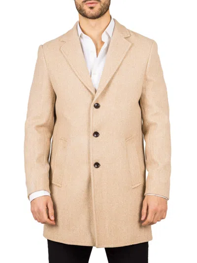 Truclothing Notched Lapel Collar Wool Blend Overcoat Classic Trench Coat Winter Jacket In Beige