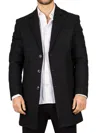 Truclothing Notched Lapel Collar Wool Blend Overcoat Classic Trench Coat Winter Jacket In Black
