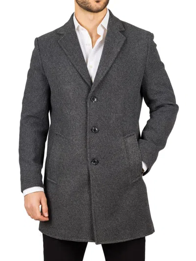 Truclothing Notched Lapel Collar Wool Blend Overcoat Classic Trench Coat Winter Jacket In Grey