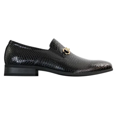 Truclothing Patent Slip On Gold Buckle Leather Shoes In Black