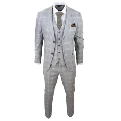 Pre-owned Truclothing Paul Andrew Francis Men's Grey 3 Piece Suit Tan Brown Check