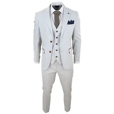 Pre-owned Truclothing Paul Andrew Mark Men's Grey 3 Piece Tweed Check Suit Prom In Cream