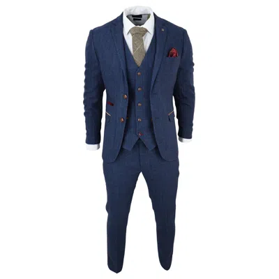 Pre-owned Truclothing Paul Andrew Scott - Men's Blue 3 Piece Tweed Check Suit