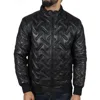 Truclothing Puffer Quilted Bomber Real Leather Jacket In Black