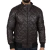 Truclothing Puffer Quilted Bomber Real Leather Jacket In Brown