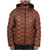 Truclothing Puffer Quilted Real Leather Waist Length Jacket In Multi