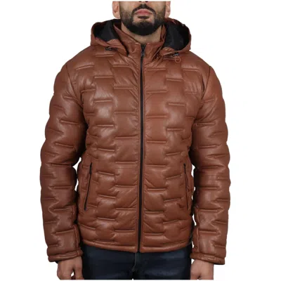 TRUCLOTHING PUFFER QUILTED REAL LEATHER HOODED JACKET