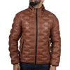 Truclothing Puffer Quilted Real Leather Waist Length Jacket In Multi