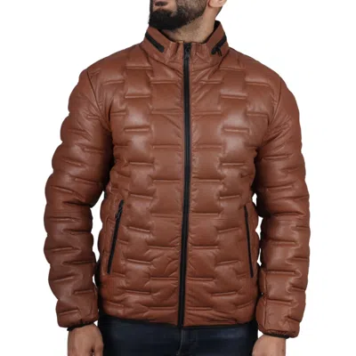 Truclothing Puffer Quilted Real Leather Waist Length Jacket In Multi