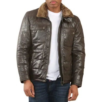 Truclothing Quilted Faux Fur Collar Leather Jacket In Green