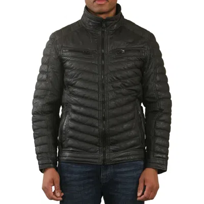 Truclothing Quilted Puffer Soft Napa Leather Jacket In Black