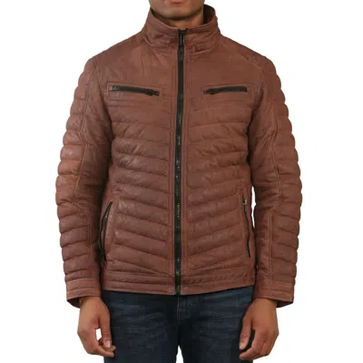 Truclothing Quilted Puffer Soft Napa Leather Jacket In Brown