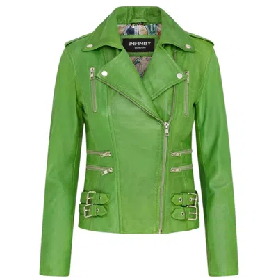 Truclothing Real Lamb Nappa Leather Vintage Gothic Buckle Biker Jacket In Green