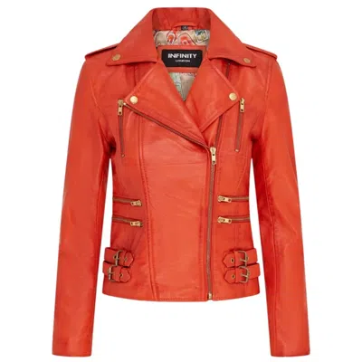 Truclothing Real Lamb Nappa Leather Vintage Gothic Buckle Biker Jacket In Orange