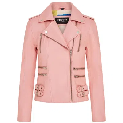 Truclothing Real Lamb Nappa Leather Vintage Gothic Buckle Biker Jacket In Pink