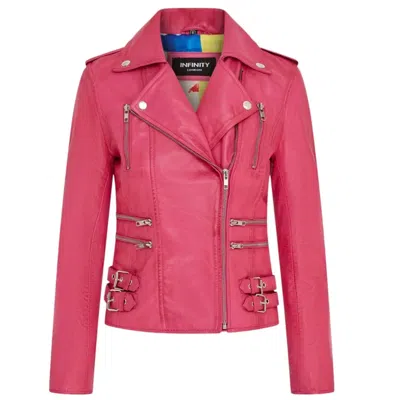 Truclothing Real Lamb Nappa Leather Vintage Gothic Buckle Biker Jacket In Pink