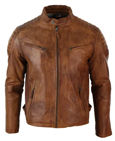 Truclothing Real Leather Biker Jacket In Brown