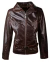 Truclothing Real Leather Biker Moto Jacket In Brown