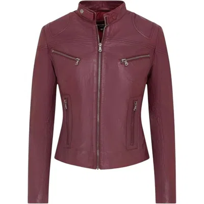 Truclothing Real Leather Classic Racer Style Slim Fit Biker Jacket In Burgundy