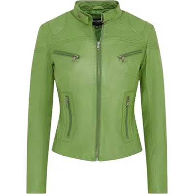 Truclothing Real Leather Classic Racer Style Slim Fit Biker Jacket In Green