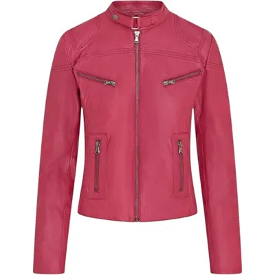Truclothing Real Leather Classic Racer Style Slim Fit Biker Jacket In Pink