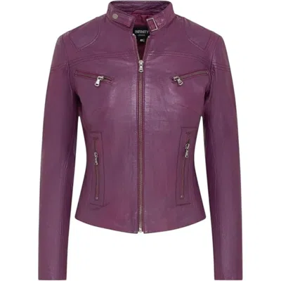 Truclothing Real Leather Classic Racer Style Slim Fit Biker Jacket In Purple