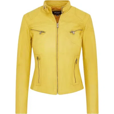 Truclothing Real Leather Classic Racer Style Slim Fit Biker Jacket In Yellow