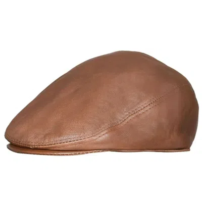 Truclothing Real Leather Flat Cap Ivy Newsboy Peaked Golf Cabbie Hat In Brown