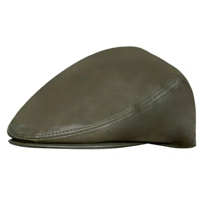 Truclothing Real Leather Flat Cap Ivy Newsboy Peaked Golf Cabbie Hat In Green