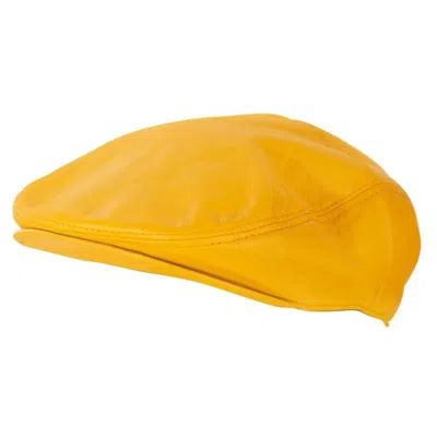 Truclothing Real Leather Flat Cap Ivy Newsboy Peaked Golf Cabbie Hat In Yellow