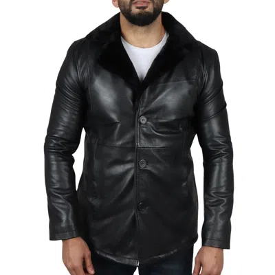 Truclothing Real Leather Fur Lining Coat In Black