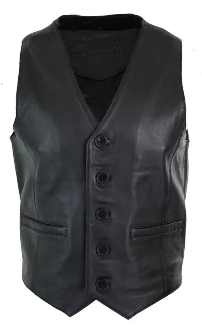 Truclothing Real Leather Gilet Vintage Waistcoat In Black