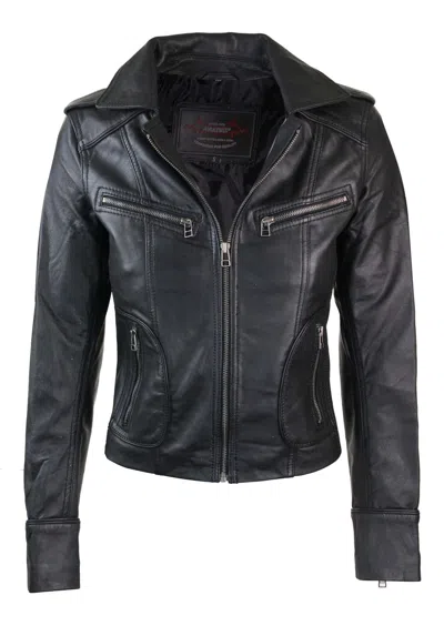 Truclothing Real Leather Motorcycle Short Slim Jacket In Black