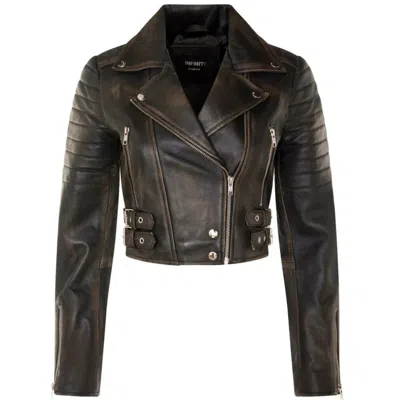 Truclothing Real Leather Short Cropped Length Brando Style Biker Jacket In Black